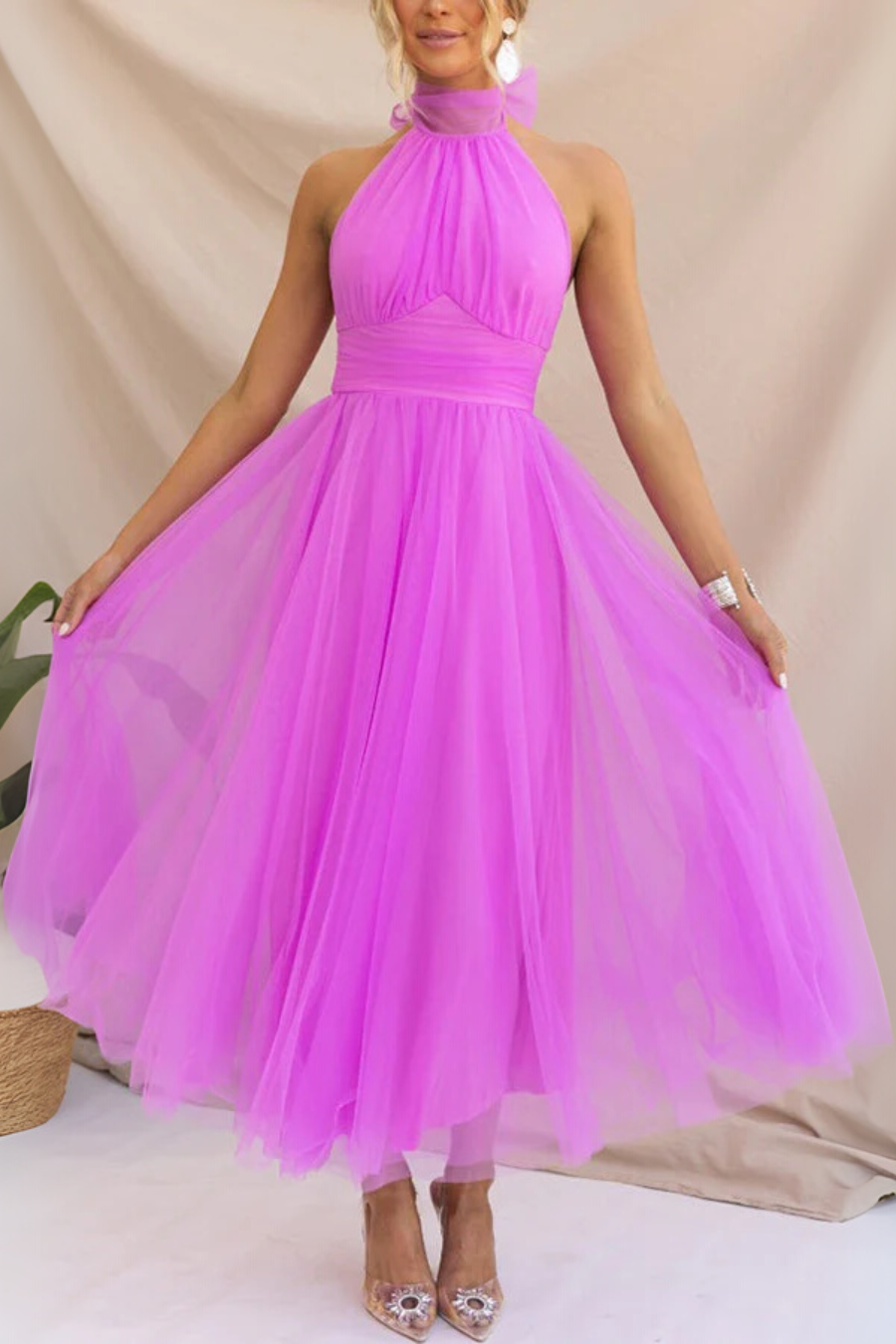 Aylin | Robe de bal midi sans manches à col halter pour femmes