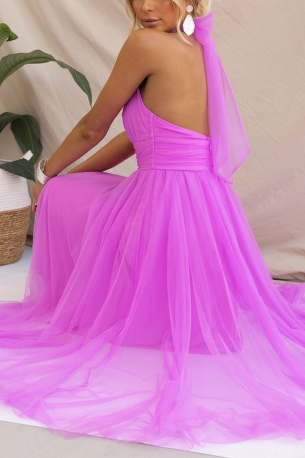 Aylin | Robe de bal midi sans manches à col halter pour femmes
