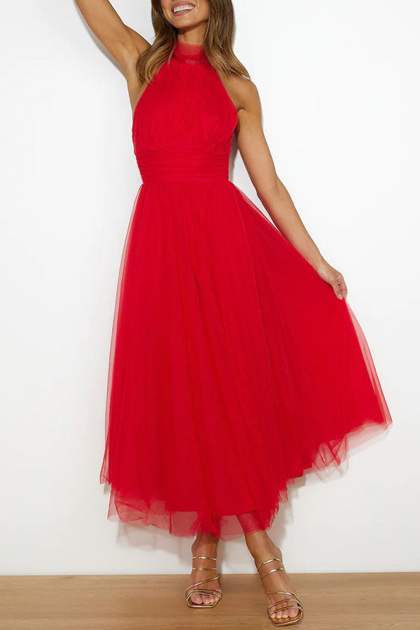 Aylin | Robe de bal midi sans manches à col halter pour femmes