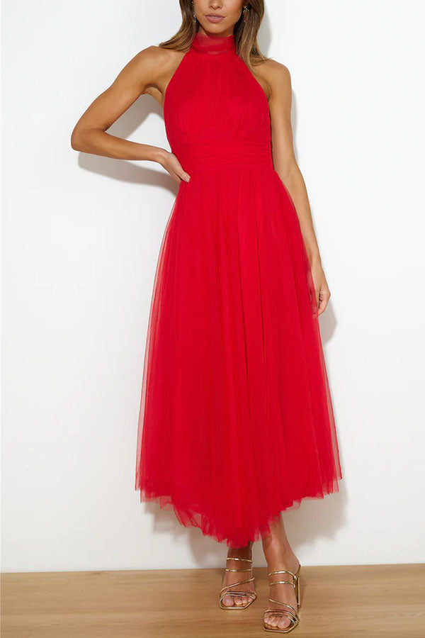 Aylin | Robe de bal midi sans manches à col halter pour femmes