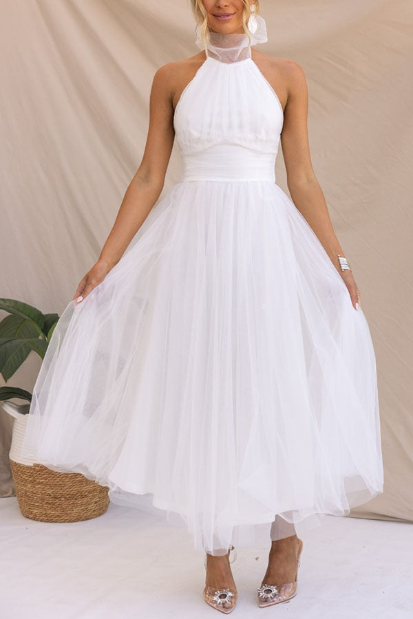 Aylin | Robe de bal midi sans manches à col halter pour femmes