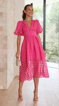 Bailey | Robe Midi à Manches Bouffantes Texturée pour Femme