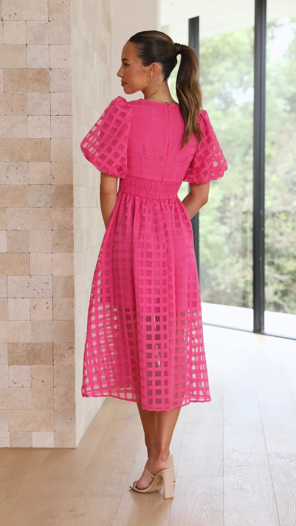 Bailey | Robe Midi à Manches Bouffantes Texturée pour Femme