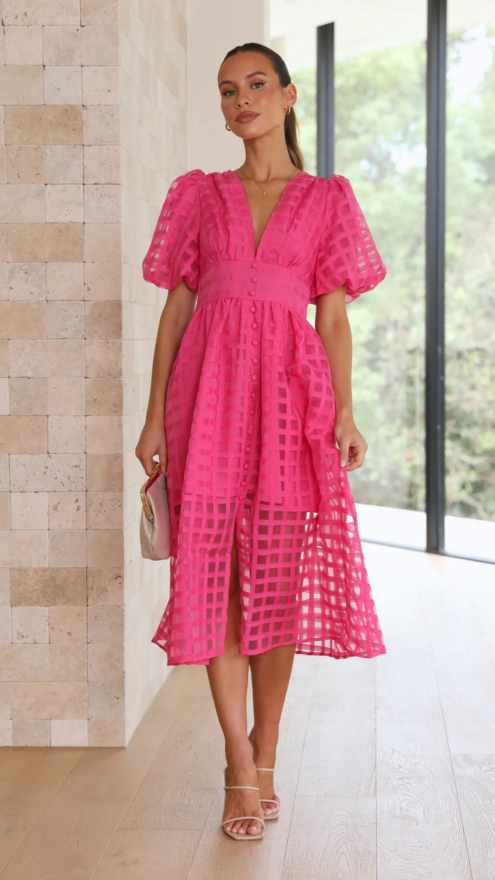 Bailey | Robe Midi à Manches Bouffantes Texturée pour Femme