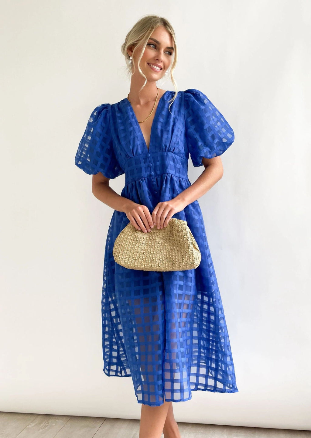 Bailey | Robe Midi à Manches Bouffantes Texturée pour Femme