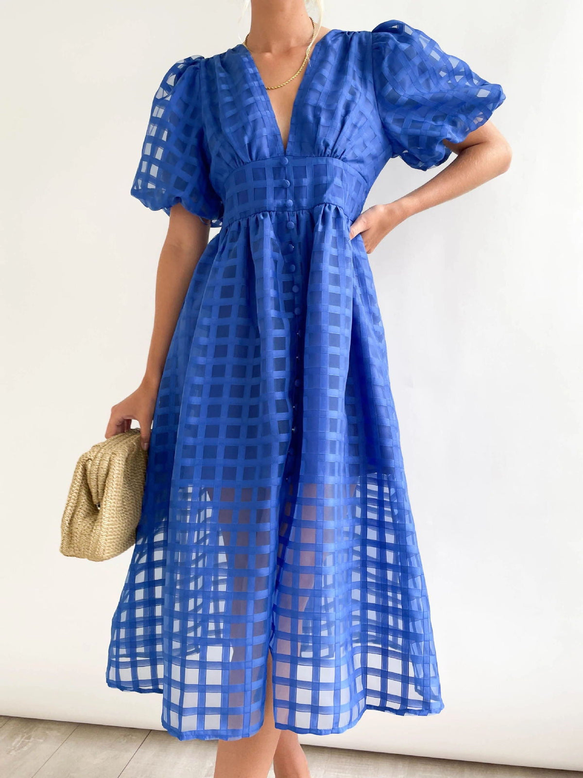 Bailey | Robe Midi à Manches Bouffantes Texturée pour Femme