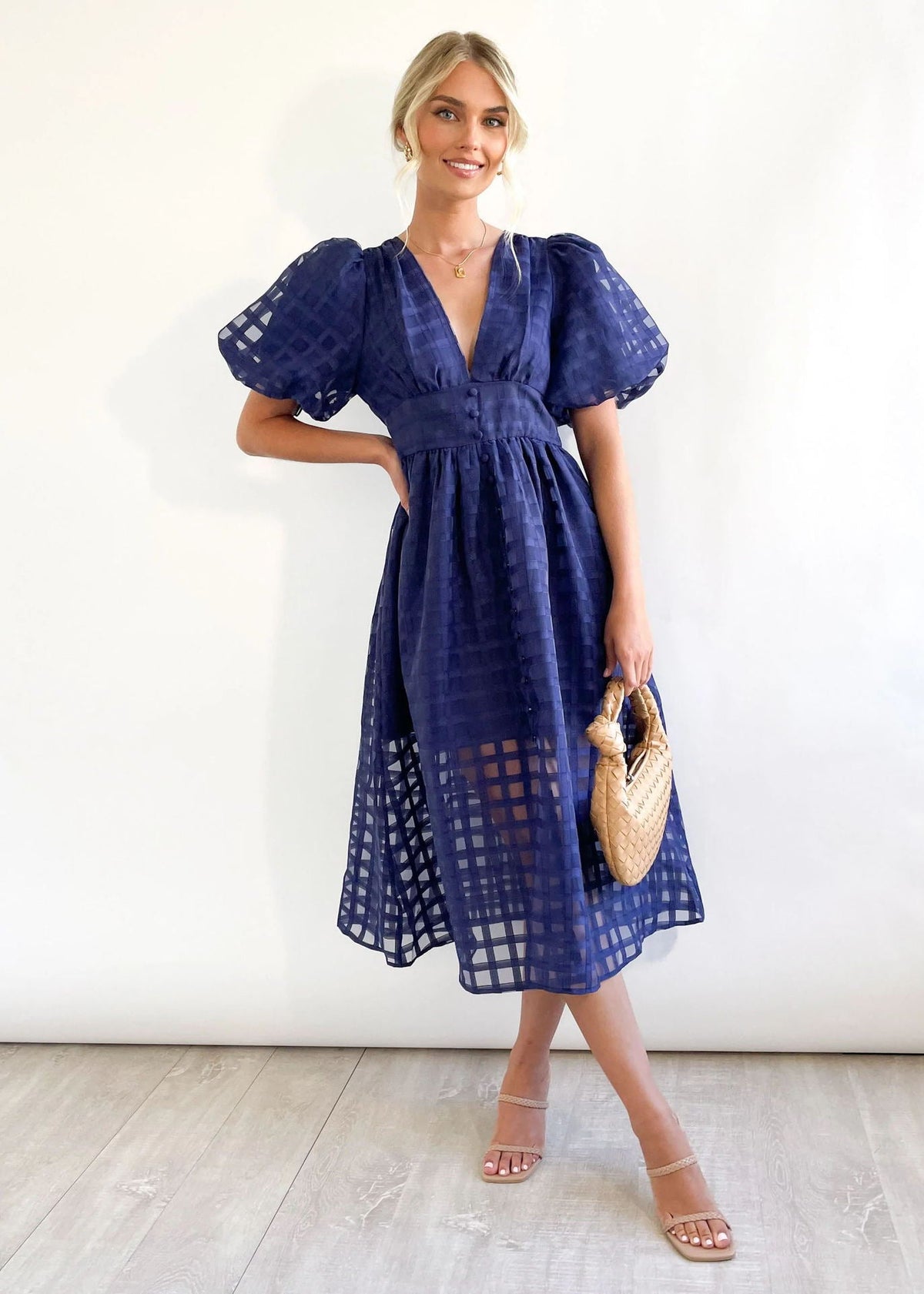 Bailey | Robe Midi à Manches Bouffantes Texturée pour Femme