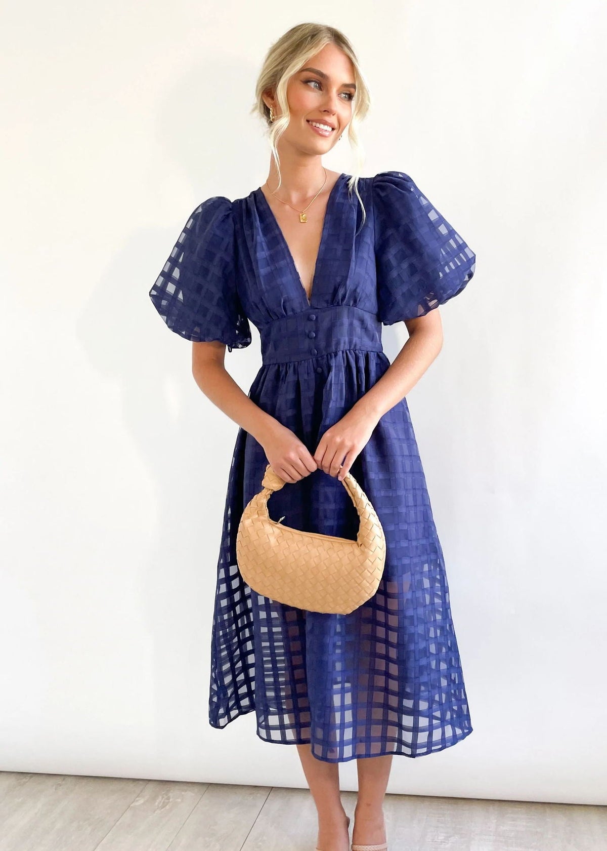 Bailey | Robe Midi à Manches Bouffantes Texturée pour Femme