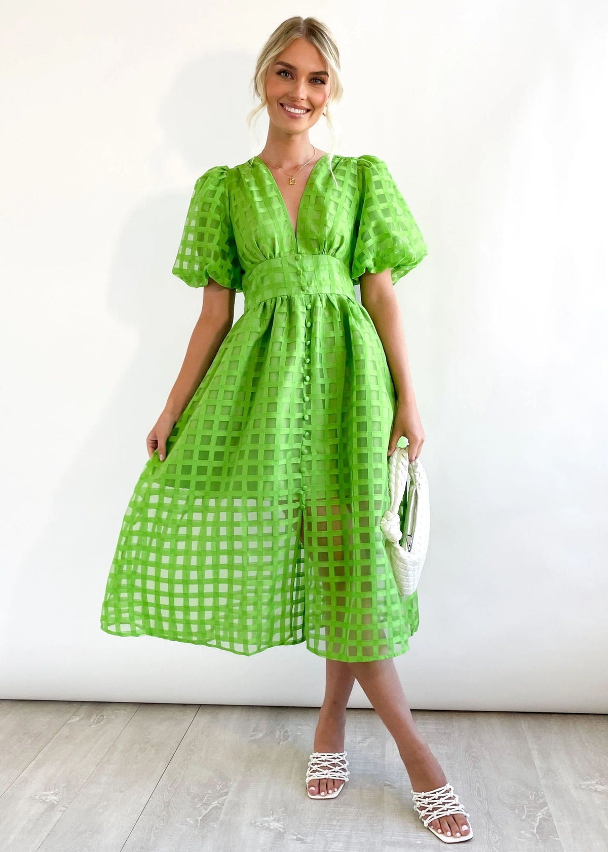 Bailey | Robe Midi à Manches Bouffantes Texturée pour Femme