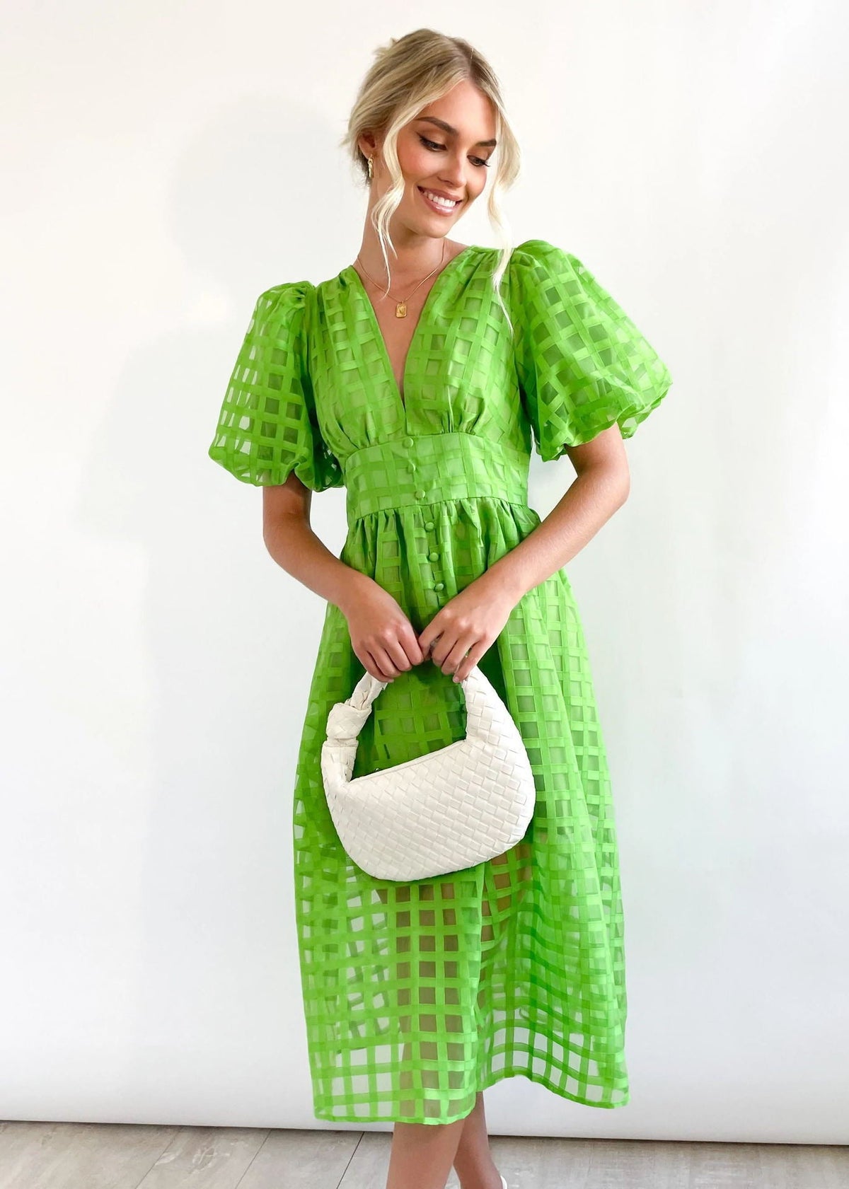 Bailey | Robe Midi à Manches Bouffantes Texturée pour Femme