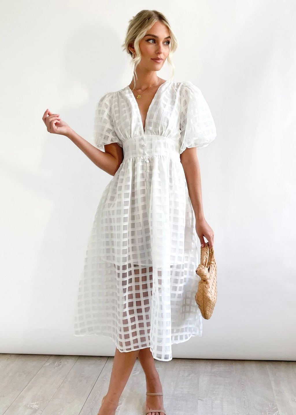 Bailey | Robe Midi à Manches Bouffantes Texturée pour Femme
