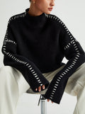 Blaise | Pull en tricot à col roulé à manches longues avec couture contrastée pour femmes