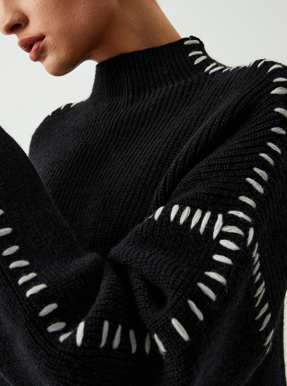 Blaise | Pull en tricot à col roulé à manches longues avec couture contrastée pour femmes