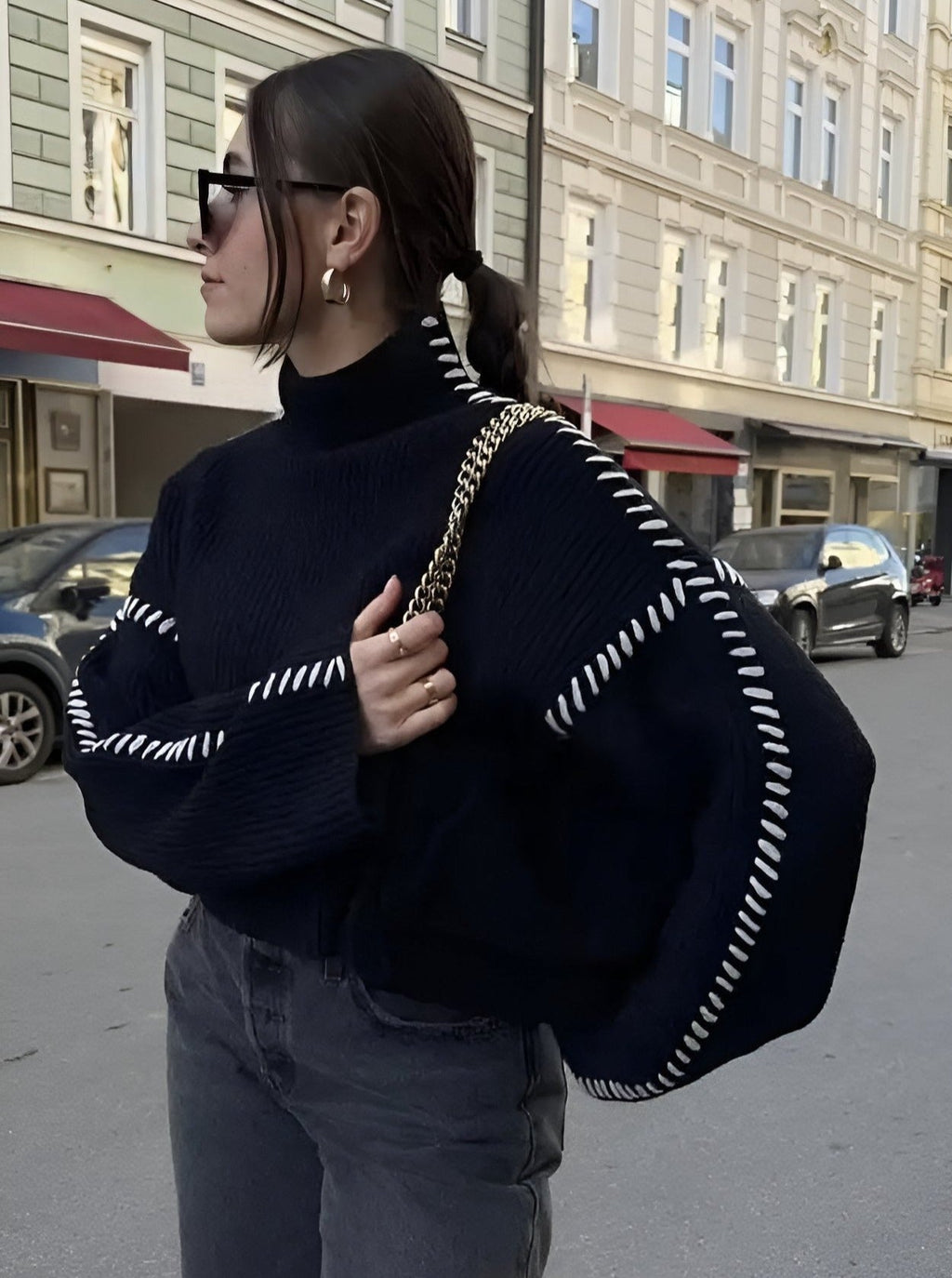 Blaise | Pull en tricot à col roulé à manches longues avec couture contrastée pour femmes
