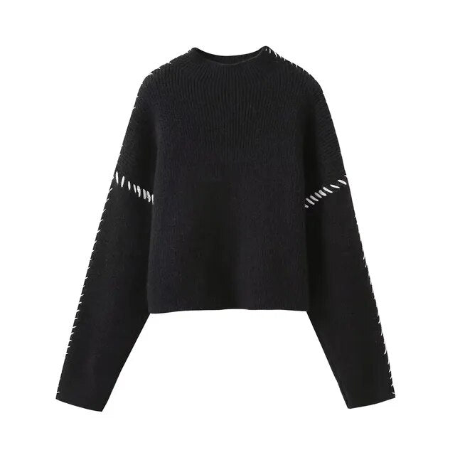Blaise | Pull en tricot à col roulé à manches longues avec couture contrastée pour femmes