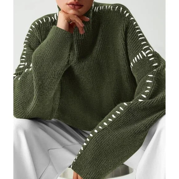 Blaise | Pull en tricot à col roulé à manches longues avec couture contrastée pour femmes