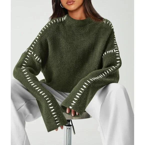 Blaise | Pull en tricot à col roulé à manches longues avec couture contrastée pour femmes