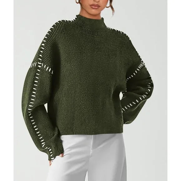 Blaise | Pull en tricot à col roulé à manches longues avec couture contrastée pour femmes
