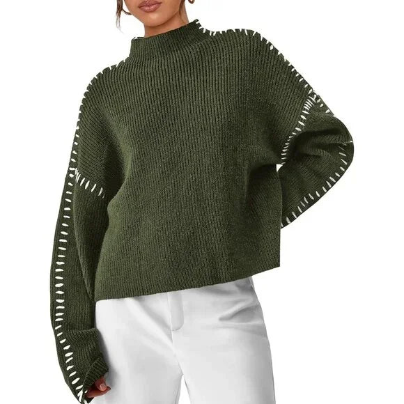 Blaise | Pull en tricot à col roulé à manches longues avec couture contrastée pour femmes
