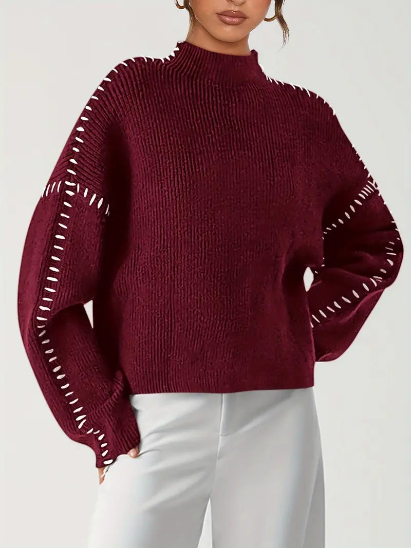 Blaise | Pull en tricot à col roulé à manches longues avec couture contrastée pour femmes