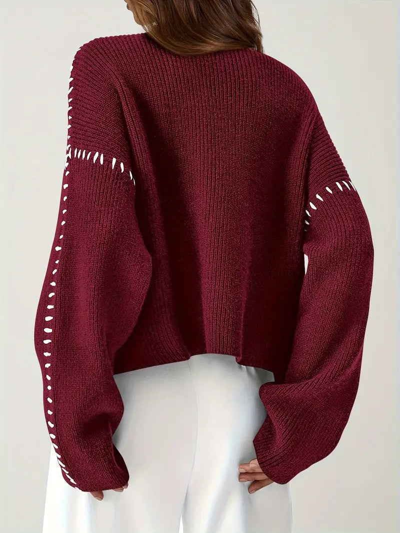 Blaise | Pull en tricot à col roulé à manches longues avec couture contrastée pour femmes