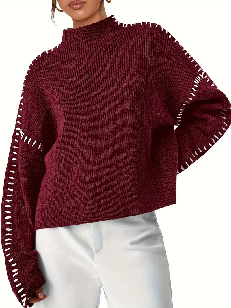 Blaise | Pull en tricot à col roulé à manches longues avec couture contrastée pour femmes
