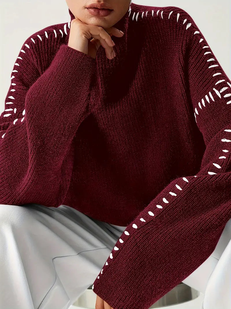 Blaise | Pull en tricot à col roulé à manches longues avec couture contrastée pour femmes