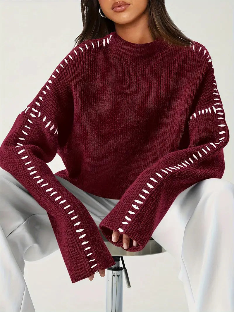 Blaise | Pull en tricot à col roulé à manches longues avec couture contrastée pour femmes