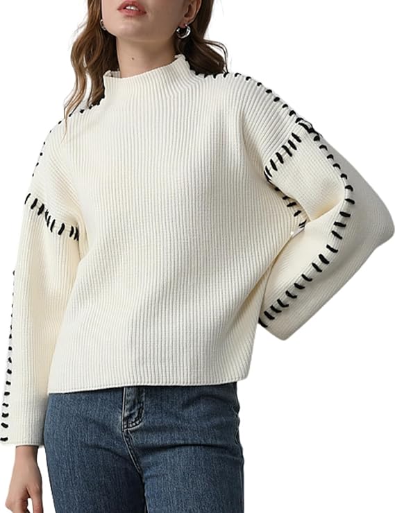 Blaise | Pull en tricot à col roulé à manches longues avec couture contrastée pour femmes