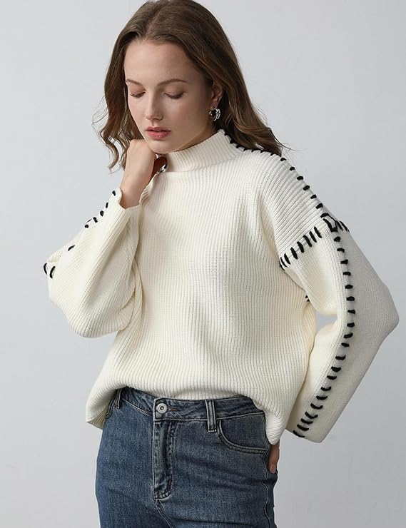 Blaise | Pull en tricot à col roulé à manches longues avec couture contrastée pour femmes