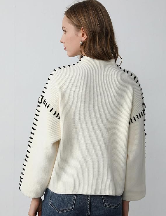 Blaise | Pull en tricot à col roulé à manches longues avec couture contrastée pour femmes