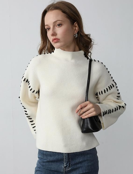 Blaise | Pull en tricot à col roulé à manches longues avec couture contrastée pour femmes