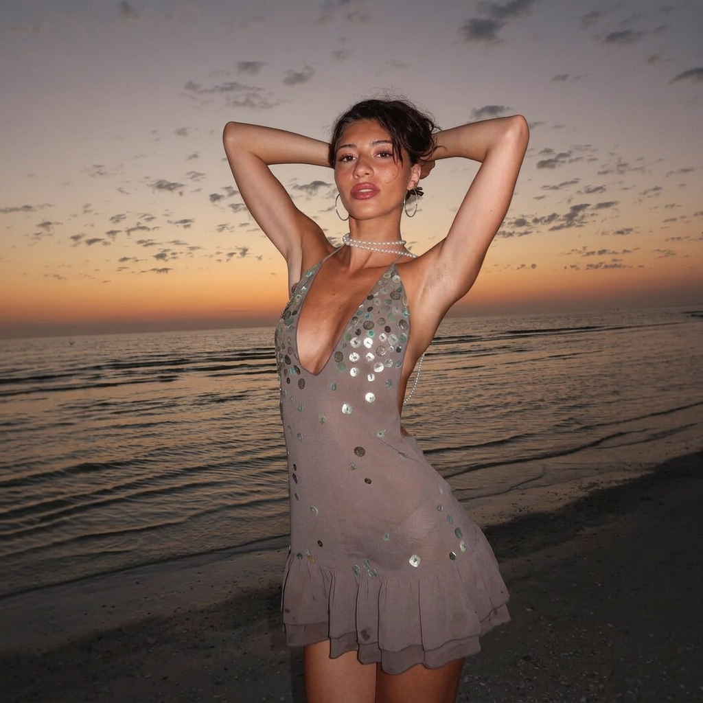 Cecilia | Robe de fête mini à sequins sans dos avec col halter pour femmes