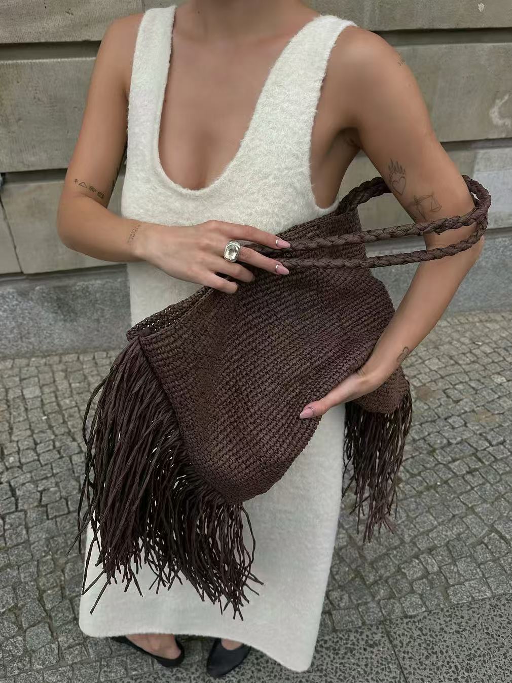 Claire | Sac de plage à franges tissé pour femmes