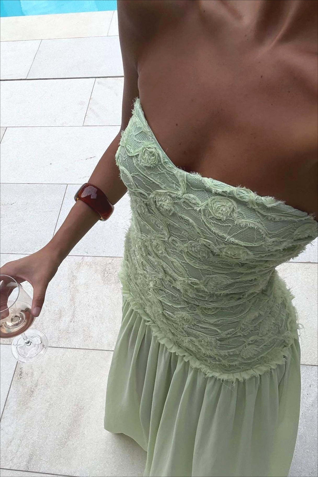 Cleo | Robe Maxi Chiffon sans Manches à Corsage Texturé Floral pour Femme