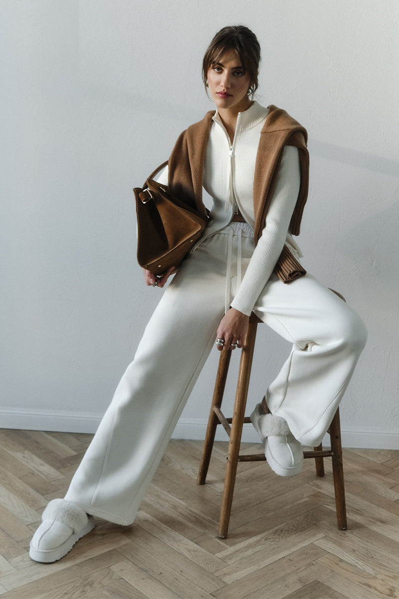 Corinne | Cardigan à col montant zippé en tricot côtelé pour femmes