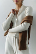 Corinne | Cardigan à col montant zippé en tricot côtelé pour femmes