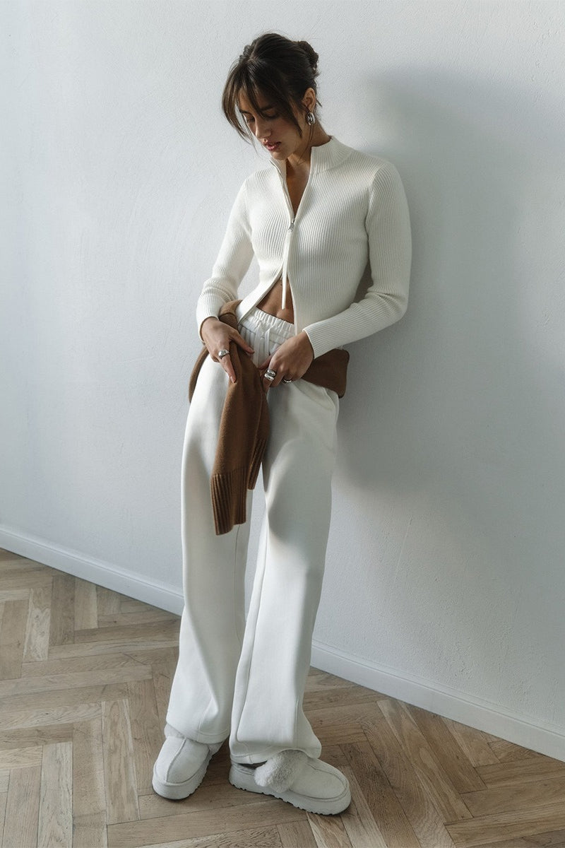Corinne | Cardigan à col montant zippé en tricot côtelé pour femmes