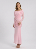 Crystal | Robe Maxi de Mariage à Manches Longues pour Femme, Décolleté Bardot