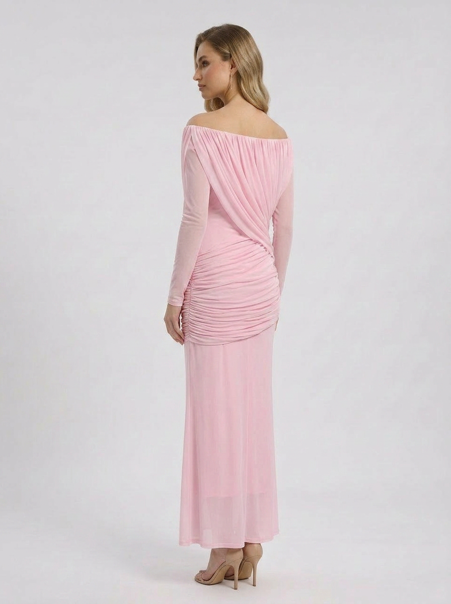 Crystal | Robe Maxi de Mariage à Manches Longues pour Femme, Décolleté Bardot