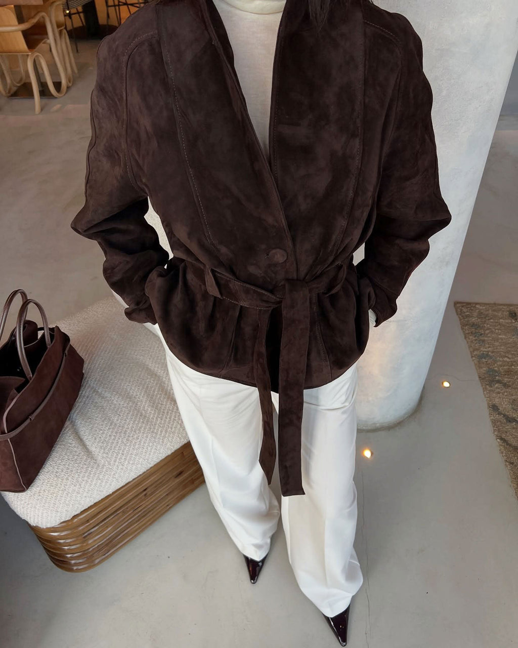 Deborah | Manteau Trench en Suède Synthétique avec Ceinture pour Femmes