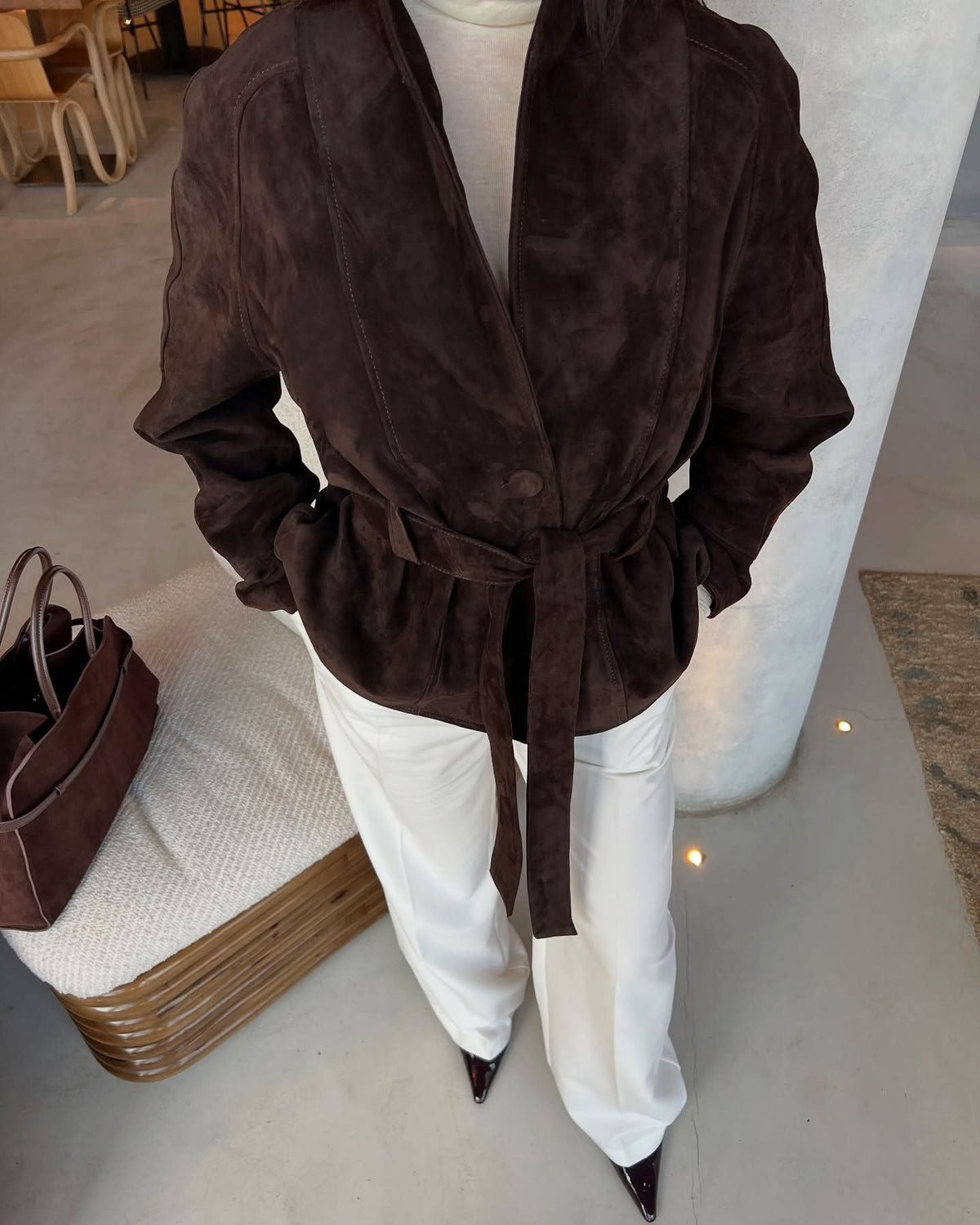 Deborah | Manteau Trench en Suède Synthétique avec Ceinture pour Femmes
