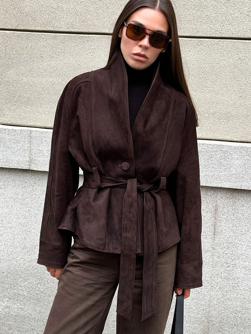 Deborah | Manteau Trench en Suède Synthétique avec Ceinture pour Femmes