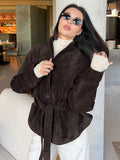 Deborah | Manteau Trench en Suède Synthétique avec Ceinture pour Femmes