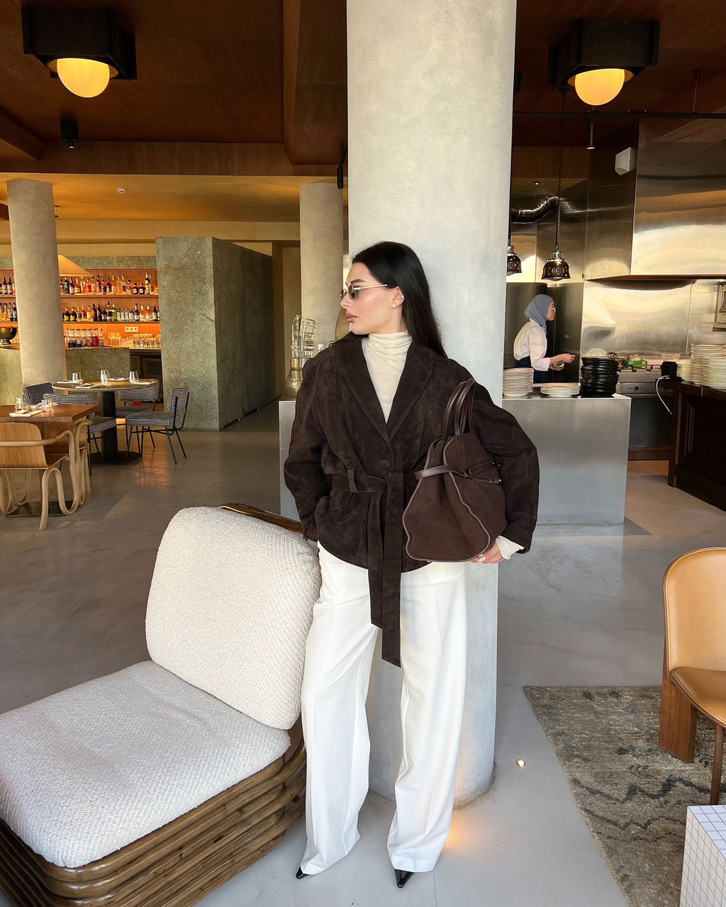 Deborah | Manteau Trench en Suède Synthétique avec Ceinture pour Femmes