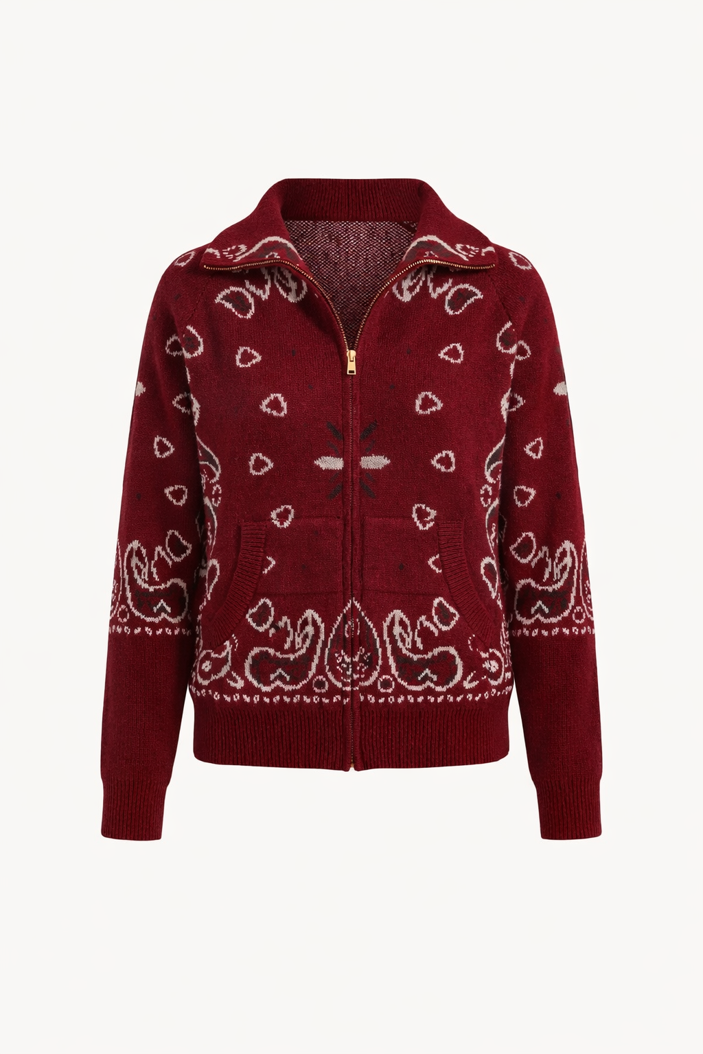 Delaney | Cardigan tricoté zippé pour femmes à motif paisley