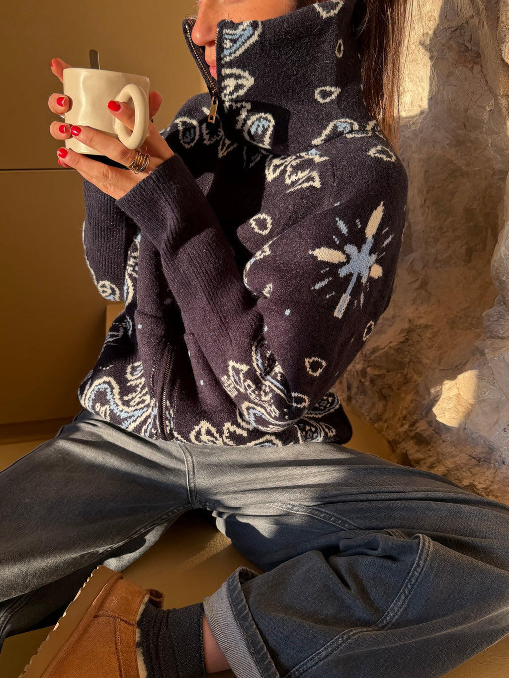 Delaney | Cardigan tricoté zippé pour femmes à motif paisley