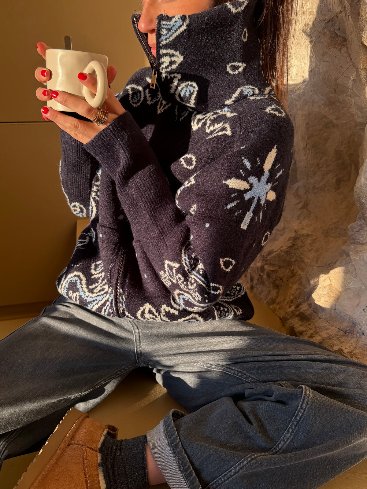 Delaney | Cardigan tricoté zippé pour femmes à motif paisley