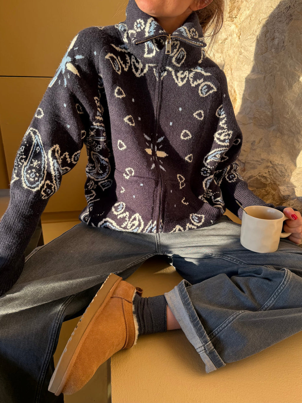 Delaney | Cardigan tricoté zippé pour femmes à motif paisley