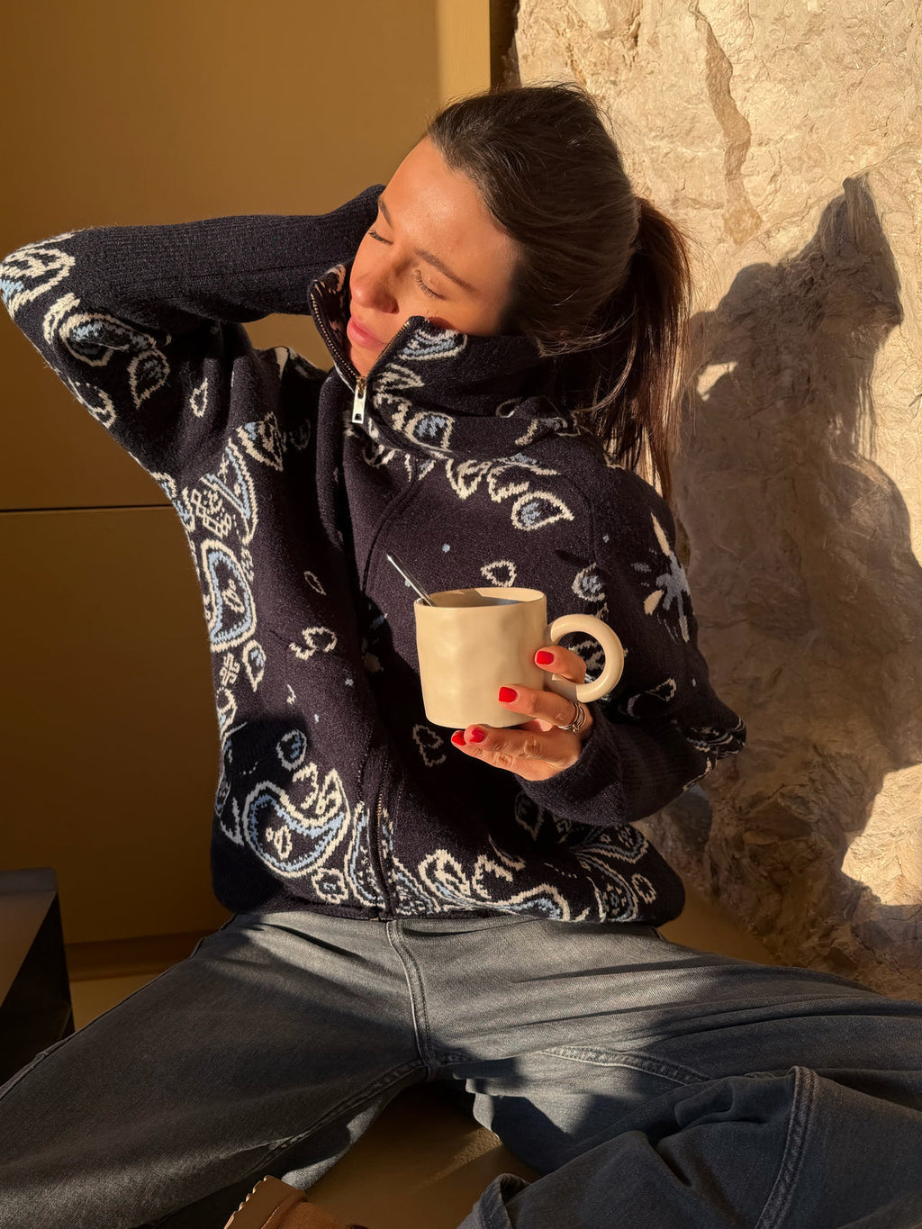 Delaney | Cardigan tricoté zippé pour femmes à motif paisley